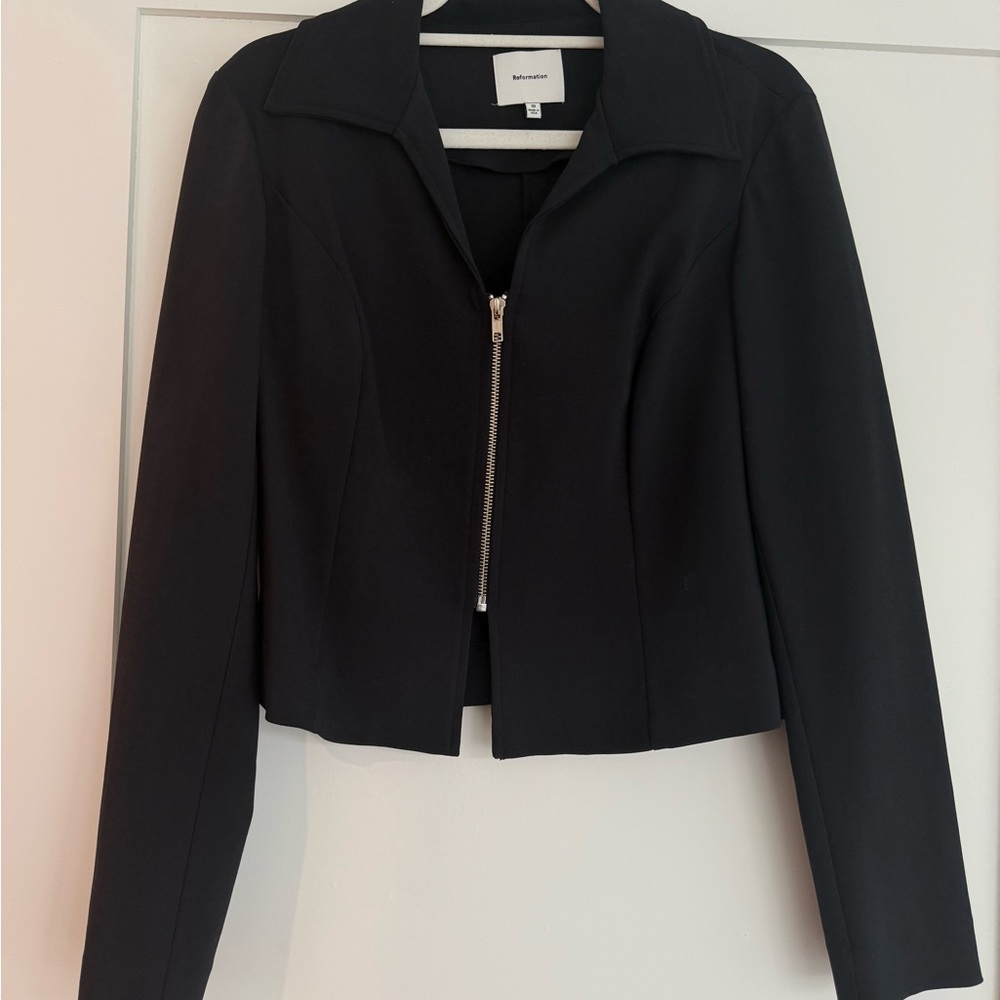 Reformation Navy Zip-Up Jacket